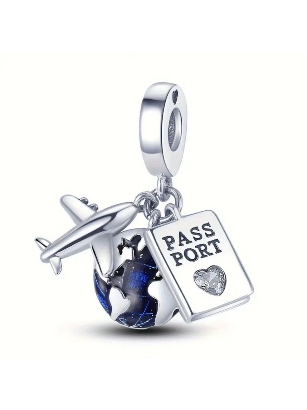 Silver Plated Airplane Passport Earth Pendant Bracelet Charm
